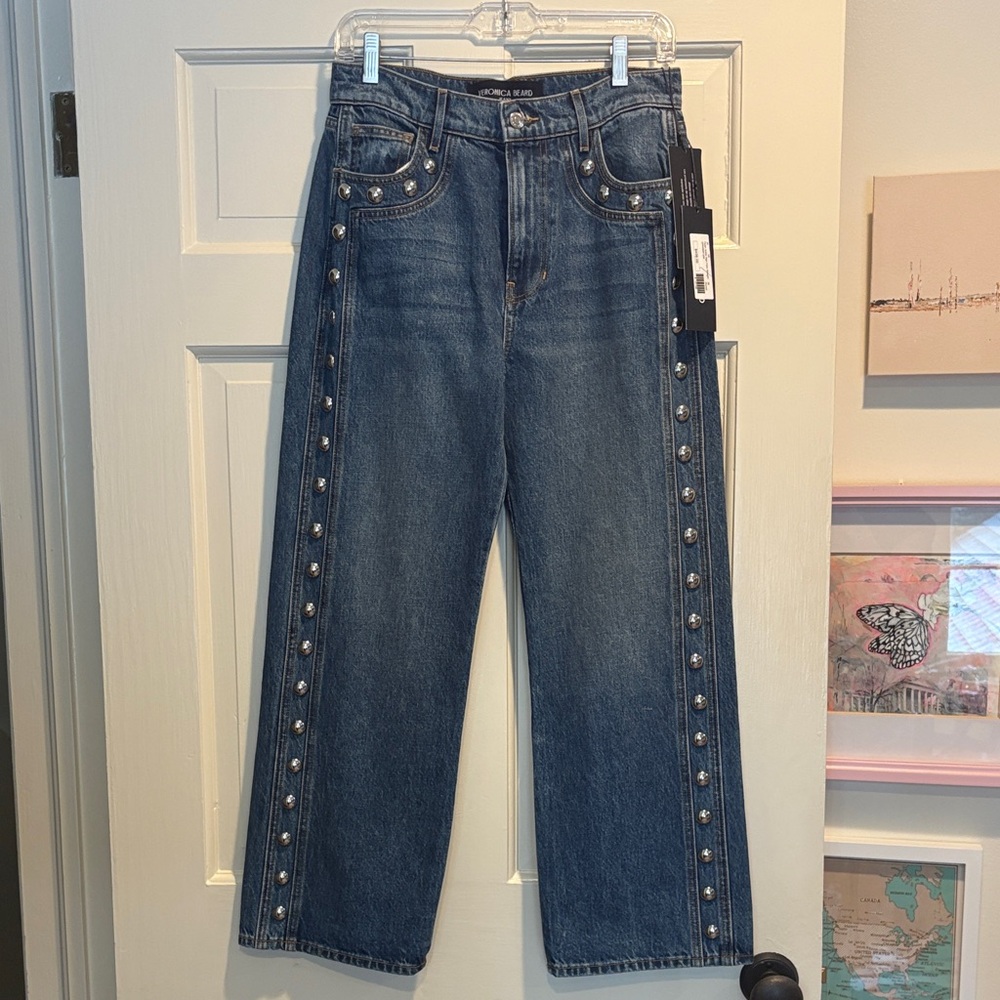 Veronica Beard Blue Flare Jeans with Stud Details
